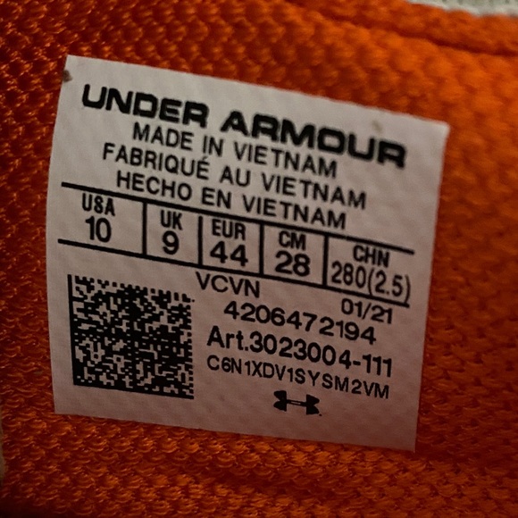 Under Armour Project Rock 3 “Summit White Rogue Orange” Gym Training Shoes - Picture 8 of 9